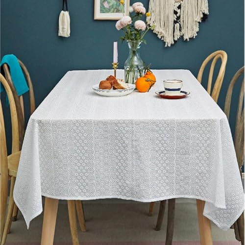 Weiße Spitze bestickte Baumwoll-Tischdecke für Hochzeiten und Partys, elegante Tischdecke (135 x 240 cm), perfekt für Brautpartys und besondere Anlässe von Generisch