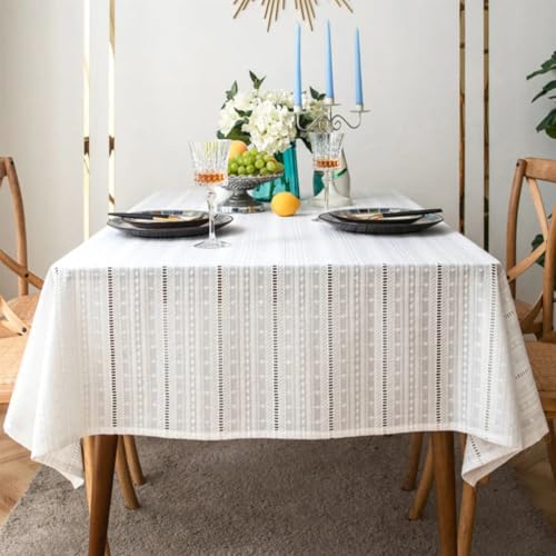 Weiße Tischdecke aus Baumwolle mit Blumenstickerei, für Hochzeiten und Partys, 135 x 200 cm, dekorative Tischdecke, elegante Tischwäsche für Zuhause oder Veranstaltung von Generisch
