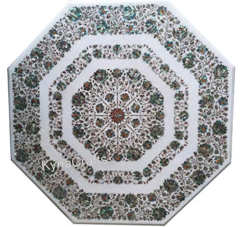 Weiße Tischplatte I Marmor-Esstischplatte I Marmoreinlage Tischplatte I Abalone-Muschel Wohnzimmertischplatte I Marmor-Rasentischplatte 137,2 x 137,2 cm von Generisch