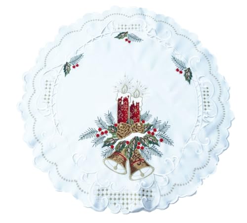 Weiße bestickte Weihnachtsdecke Tischläufer Tischdecke Mitteldecke Tischband (ca. 60 rund) von Generisch