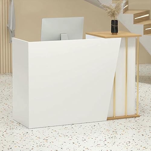 Weißer Empfangstisch mit reichlich Stauraum, geräumiger Fronttisch, Kassentisch für Büro, Empfang, modernes Design (100 cm) von Generisch