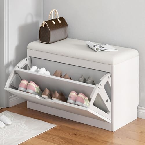 Weißer Holz-Schuhschrank, niedriger Eingangsbereich, Nizer, geneigter Boden, Schuhregal, platzsparende Aufbewahrung für Flur, Schlafzimmer, Eingang – stilvolles und funktionales Design von Generisch