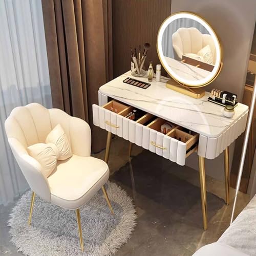 Weißer Holzschreibtisch mit Schubladen und beleuchtetem Spiegel, Schminktisch, kleiner Bürotisch für Schlafzimmer, Mädchenzimmer, Möbel (80 cm) von Generisch