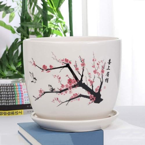 Weißer Keramiktopf für klassische Kunst – eleganter weißer Porzellan-Kaktus- und Sukkulenten-Übertopf mit Ablaufloch für Innendekoration – vielseitiger Blumentopf für Fleischpflanzen 17 cm x 14 cm von Generisch