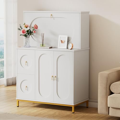 Weißer Multifunktions-Sekretär mit klappbarem Schreibtisch, 150cm Höhe x 100cm Breite – Stauraum, Kippschutz & Elegantes Design für Homeoffice und Büro Weißer Multifunktions-Sekretär mit klappbarem Schreibtisch, 150cm Höhe x 100cm Breite – Stauraum, Kippschutz & Elegantes Design für Homeoffice und Büro von Generisch
