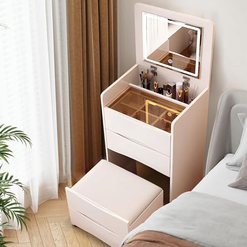 Weißer Schminktisch mit beleuchtetem Spiegel und Aufbewahrungshocker, kleiner Schreibtisch für Schlafzimmer oder Wohnzimmer Weißer Schminktisch mit beleuchtetem Spiegel und Aufbewahrungshocker, kleiner Schreibtisch für Schlafzimmer oder Wohnzimmer von Generisch