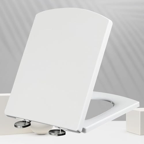 Weißer quadratischer WC-Sitz mit Absenkautomatik – robuster Badezimmer-Deckel mit verstellbaren Edelstahl-Scharnieren für Komfort und Haltbarkeit (Größe: 37 x 47 cm) von Generisch