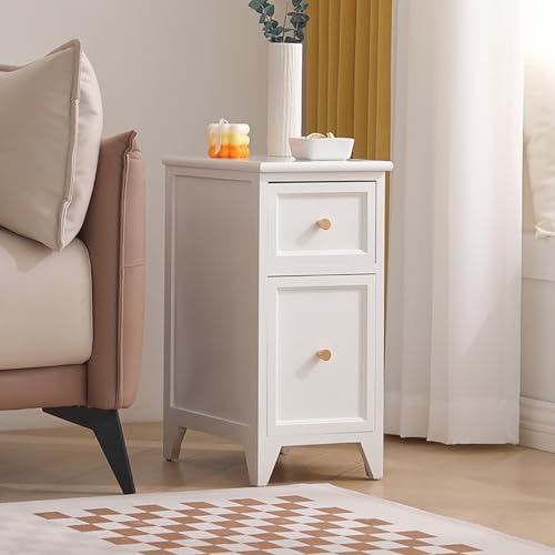 Weißer schmaler Nachttisch mit 2 Schubladen, kleiner Nachttisch für Schlafzimmer, kompakter Nachttisch für begrenzte Räume, 20 cm, modernes Design von Generisch