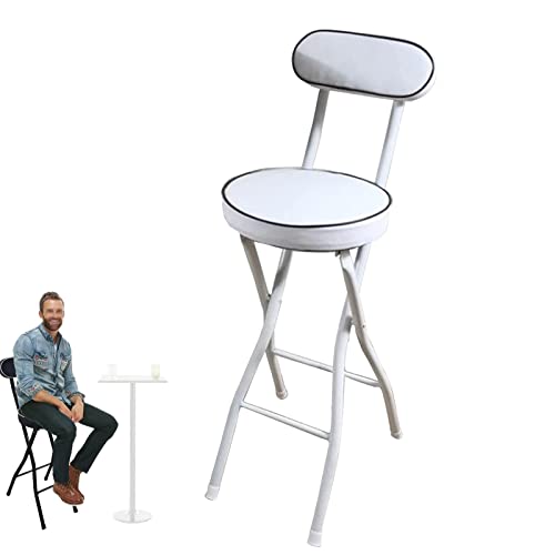 Weißer zusammenklappbarer Frühstücks-Barhocker mit Rückenlehne und Fußstütze, Thekenhöhe, Hochstuhl für Café, Geschäft, Bistro, gepolsterter Sitz, 55 cm von Generisch
