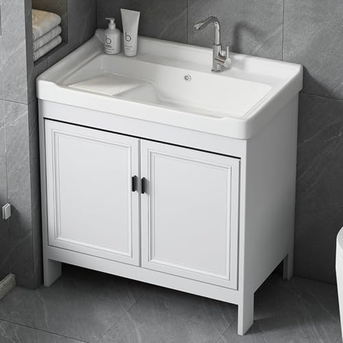 Weißes Badezimmer-Waschbecken mit Keramik-Waschbecken, Warm- und Kaltwasserhahn, platzsparender Wäscheschrank, 80 cm, ideal für Badezimmer und WCs Weißes Badezimmer-Waschbecken mit Keramik-Waschbecken, Warm- und Kaltwasserhahn, platzsparender Wäscheschrank, 80 cm, ideal für Badezimmer und WCs von Generisch