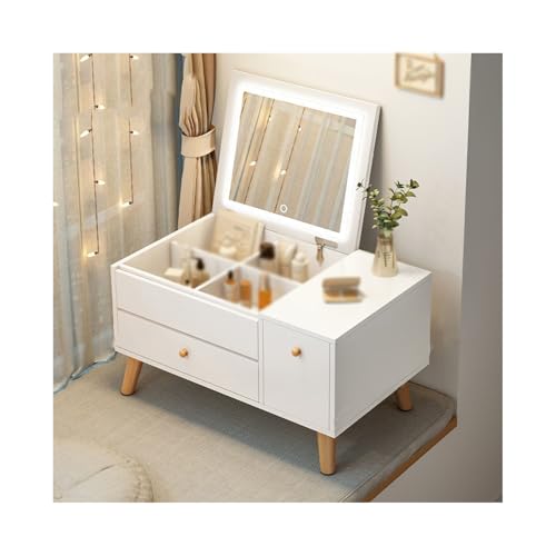 Weißes Schminktisch-Set mit Lichtern, Klappspiegel, 1 Schublade, integrierter Schminktisch für Schlafzimmer, stilvolle und funktionale Beauty-Station Weißes Schminktisch-Set mit Lichtern, Klappspiegel, 1 Schublade, integrierter Schminktisch für Schlafzimmer, stilvolle und funktionale Beauty-Station von Generisch