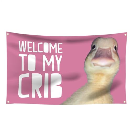 Welcome to My Crib Flag - 90*150cm Duck Funny Tapestry, Humorous Duck Face Background Crib Banner, Duck Meme Hanging Poster, Man Cave Wall Flag with 4 Brass Grommets for College and Teens Room Decor Welcome to My Crib Flag - 90*150cm Duck Funny Tapestry, Humorous Duck Face Background Crib Banner, Duck Meme Hanging Poster, Man Cave Wall Flag with 4 Brass Grommets for College and Teens Room Decor von Generisch