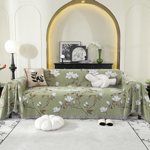 Wendbarer Chenille-Sofa-Schonbezug für L-förmiges Ecksofa, doppelseitig, 3-Sitzer, Couchbezug, tierfest und maschinenwaschbar (Grün, 180 x 300 cm) von Generisch