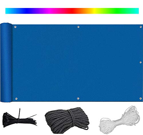 Wetterbeständige Balkonabdeckung 120x700cm - UV & Windschutz Mesh Blau - Perfekt für Balkon Terrasse & Garten - Inklusive Kabelbinder & Kordel von Generisch