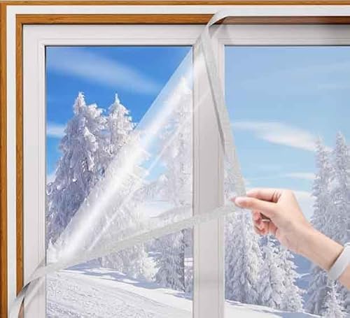Wetterfeste Fensterisolierungs-Kits – transparente Thermofolie mit magischem Klebeband, einfache Installation, Kälteschutzfolie für den Winter, anpassbare winddichte Isolierung, um Räume warm zu von Generisch