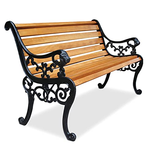 Wetterfeste Gartenbank aus Massivholz und Metall, Terrassenbank, strapazierfähig, 200 kg Kapazität, ideal für den Außenbereich in Parks, Höfen und Rasenflächen (125 x 60 x 78 cm) von Generisch