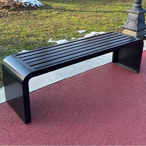 Wetterfeste Gartenbank aus Metall, rückenfreie Sitzgelegenheit für 2-3 Personen, ideal für Terrasse, Hof und Veranda, robustes Latten-Design, schwarz, 99,1 x 40,6 x 45,7 cm von Generisch