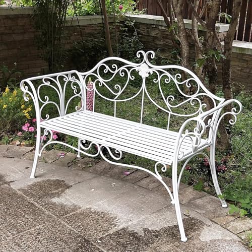 Wetterfeste Gartenbank aus Metall für 2–3 Personen, 400 kg Kapazität, stilvoller weißer Terrassensitz, perfekt für Hinterhof, Rasen, Veranda und Weg von Generisch