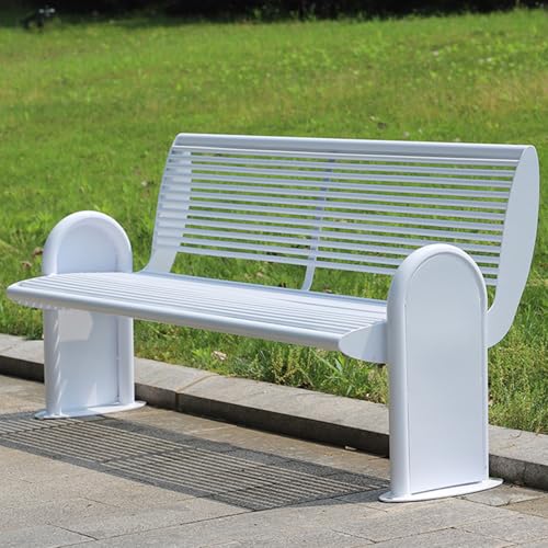 Wetterfeste Gartenbank aus Metall mit Rückenlehne und Armlehnen, für den Außenbereich, Terrassenmöbel, Sitz, perfekt für Parks, Terrassen und Veranden (grau) von Generisch