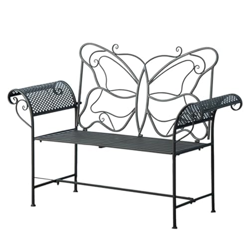 Wetterfeste Gartenbank aus Metall mit dekorativer Rückenlehne mit Schmetterlingsmuster und bequemen High-Waist-Armlehnen, ideal für Veranda und Hof-Entspannung Wetterfeste Gartenbank aus Metall mit dekorativer Rückenlehne mit Schmetterlingsmuster und bequemen High-Waist-Armlehnen, ideal für Veranda und Hof-Entspannung von Generisch
