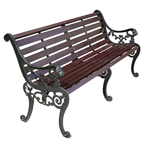 Wetterfeste Gartenbank für den Außenbereich, mit rostbeständigem Gusseisenrahmen, hohe Tragfähigkeit für Park, Rasen, Deck, Balkon und Hinterhof von Generisch