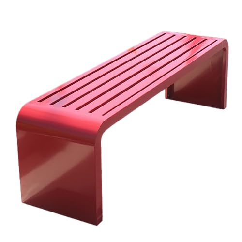 Wetterfeste Metall Gartenbank Eisenauflage Bank für 2-8 Personen Keine Rückenlehne Parkbank für Terrasse Balkon Laube Außenmöbel Rot 180x40x45cm von Generisch