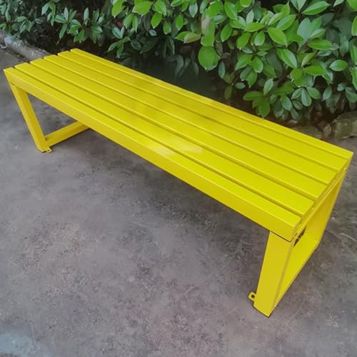 Wetterfeste Metall Gartenbank ohne Rückenlehne 2 Personen Terrasse Sitzbank Lattenrost Design für Veranda & Rasen 120.0 cm Gelb Outdoor Möbel mit Befestigungslöchern von Generisch
