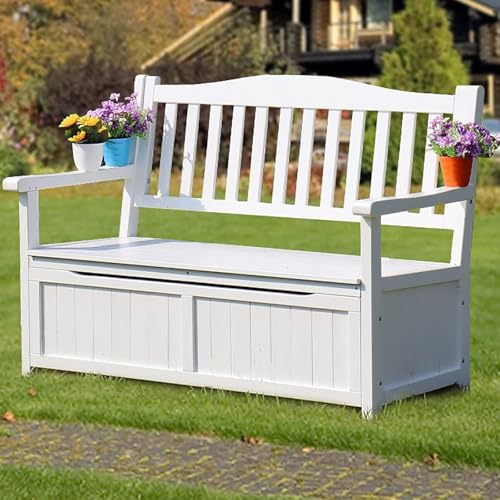 Wetterfeste Sitzbank mit Rückenlehne und Armlehnen, stilvolle Gartensitzgelegenheit für Balkon, Hof und Deck, multifunktional, weiß, Terrassenmöbel Wetterfeste Sitzbank mit Rückenlehne und Armlehnen, stilvolle Gartensitzgelegenheit für Balkon, Hof und Deck, multifunktional, weiß, Terrassenmöbel von Generisch