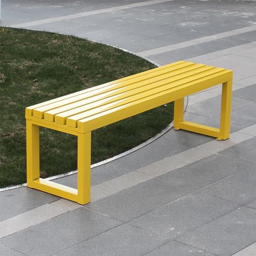 Wetterfeste moderne Gartenbank aus Holz, 150 cm, Parkbank aus Metall, für Gartenmöbel, keine Rückenlehne oder Armlehnen, perfekt für Balkon und Terrasse, Gelb von Generisch