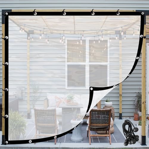 Wetterfeste transparente Kunststoffplane, Außenvorhänge für Pavillon & Pergola, anpassbare wasserdichte Seitenteile, 6 x 5 m, für Terrasse und Garten Wetterfeste transparente Kunststoffplane, Außenvorhänge für Pavillon & Pergola, anpassbare wasserdichte Seitenteile, 6 x 5 m, für Terrasse und Garten von Generisch