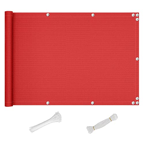 Wetterfester Balkon 120x1000cm rot Schutzhülle witterungsbeständiger Sichtschutzzaun mit Kabelbindern & Seil für mehr Privatsphäre im Freien von Generisch