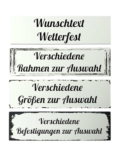 Wetterfestes Wunschtext Schild zum selbst gestalten personalisiert für draußen 20 bis 59 cm (Weiß/Schwarz) von Generisch