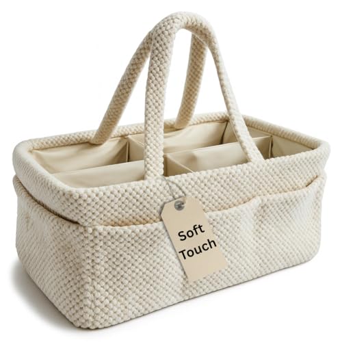 Wickelkorb Beige Flauschig - Wickelorganizer für Babys – Aufbewahrungskorb für Windeln, Feuchttücher und Babyartikel – Perfektes Baby Geschenk, Organizer für Wickeltisch und Wickeltasche von Generisch