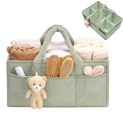 Wickeltasche Organizer, Doppelter Klettverschluss Wickelorganizer, Plüsch Wickeltisch Organizer mit Wechselbaren Fächer, Tragbar Baby Windel Caddy Organizer, Babysachen Wickelkorb (Grün) von Generisch