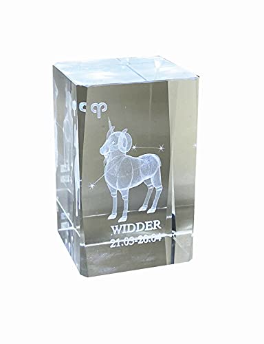 Widder 3D Glas Kristall Quader XL Sternzeichen im Hochformat - von WWW.Vienna-Fashion.at - Wien Österreich Austria - Setzkasten Deko Vitrine (Widder) von Generisch