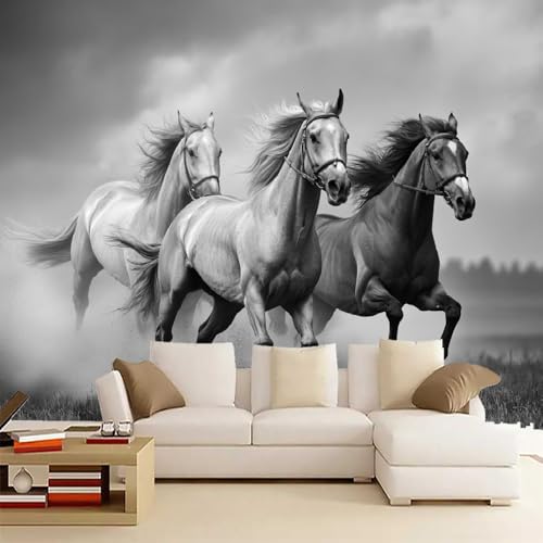 Wiese Fototapete selbstklebend 3D Effekt Pferd Wandgemälde Tapete für Wände Schlafzimmer Wohnzimmer Schlafzimmer TV-Hintergrund Kinderzimmer Dekoration （365 x 254 cm） von Generisch