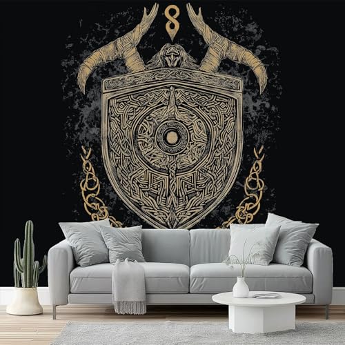 Wikinger-Runen Fototapete Schild Design 200 x 140 cm (W x H), Moderne Vlies Tapeten Wandtapete für Wohnzimmer Schlafzimmer – Wandbild Wandgemälde Dekoration von Generisch