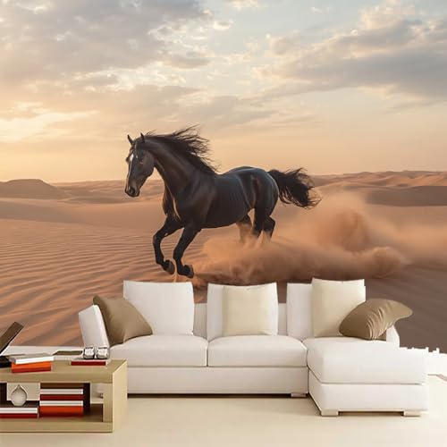 Wildes Pferd Fototapete selbstklebend 3D Effekt Wüste Wandgemälde Tapete für Wände Schlafzimmer Wohnzimmer Schlafzimmer TV-Hintergrund Kinderzimmer Dekoration （365 x 254 cm） von Generisch