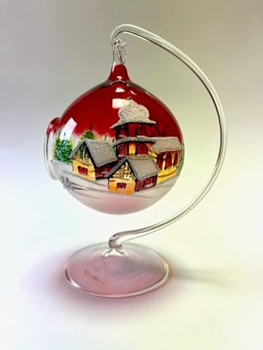 Windlicht, Teelicht Kugel, Kerzenglas mit Ständer, aufwendig hochwertig handbemalt transparent Winter Natur im Schnee, Weihnachten, gemütliches Licht edle Tischdekoration rot, Christbaum, Glaskunst von Generisch