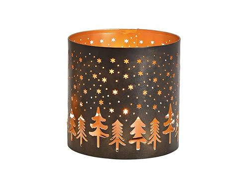 Windlicht schwarz goldfarben aus Metall mit Sternen und Tannenbäume Teelichthalter Kerzenständer Weihnachtsdeko Deko Weihnachten von Generisch