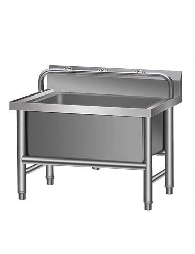 Wischbecken aus Edelstahl 304: Gewerbliche Mehrzweckwanne mit Spritzschutzrand und Überlauf, for Schulen/Küchen(Low Rack,80x60cm/31.5x23.6in) von Generisch
