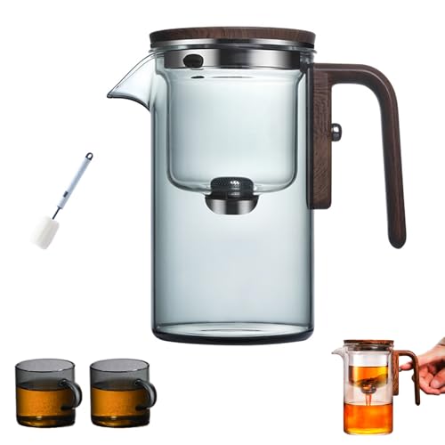 Witchcraft Teapot, Enchanti Tea Pot, Enchantipot Magic Tea Pot, Enchantea Teapot, Water Separation Glass Teapot with Wooden Handle, Magic Teapot with Infuser (Grau + 2 Tasse, 520 mL) von Generisch