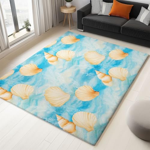 Wohnzimmer Teppiche 120 x 170 cm, Traumhafter Landhausstil Bedruckter Teppich, Aquarell Muscheln und Wellen Kurzflor Weicher Läufer für Schlafzimmer, Waschbare Läufer für Wohnzimmer, Flur, Küche Wohnzimmer Teppiche 120 x 170 cm, Traumhafter Landhausstil Bedruckter Teppich, Aquarell Muscheln und Wellen Kurzflor Weicher Läufer für Schlafzimmer, Waschbare Läufer für Wohnzimmer, Flur, Küche von Generisch