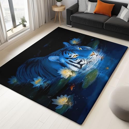 Wohnzimmer Teppiche 80 x 150 cm, Künstlerischer Stil Bedruckter Teppich, Tier Tiger mit Blumen Kurzflor Weicher Läufer für Schlafzimmer, Waschbare Läufer für Wohnzimmer, Flur, Küche von Generisch