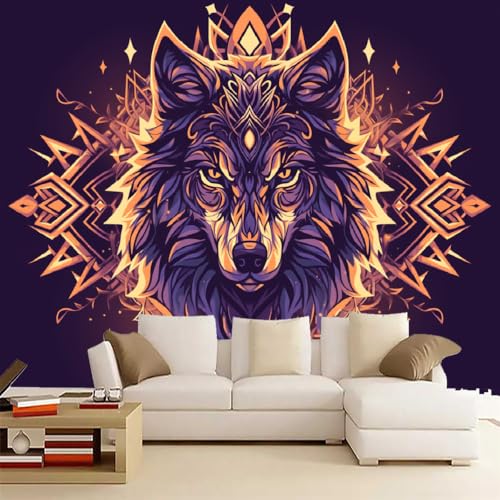 Wolf King Fototapete selbstklebend 3D Effekt Wolfskopf Wandgemälde Tapete für Wände Schlafzimmer Wohnzimmer Schlafzimmer TV-Hintergrund Kinderzimmer Dekoration （365 x 254 cm） von Generisch
