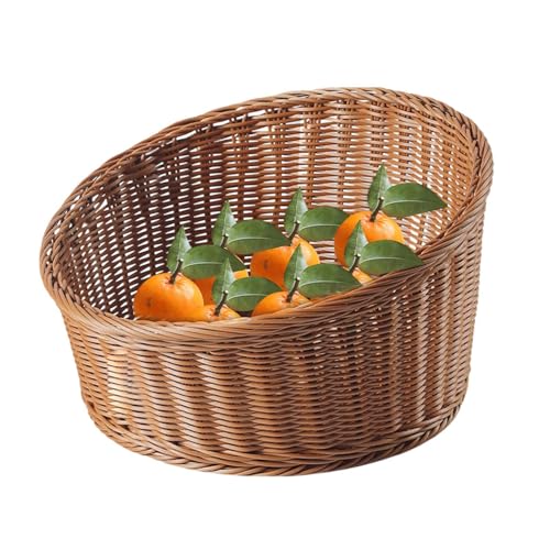 Woven Bread Basket, Slanted Artificial Rattan Serving Bowl, Functional Multipurpose Kitchen Display, Food Holder for Bakery, Café, Restaurant, Fruits, Snacks Woven Bread Basket, Slanted Artificial Rattan Serving Bowl, Functional Multipurpose Kitchen Display, Food Holder for Bakery, Café, Restaurant, Fruits, Snacks von Generisch