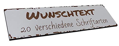 Wunschtext Schild Shabby Chic Personalisiert Deko Weiß Geschenk Holz HDF ca 28 x 8 cm Wanddeko Wandbild Hängeschild mit Klebepunkten von Generisch