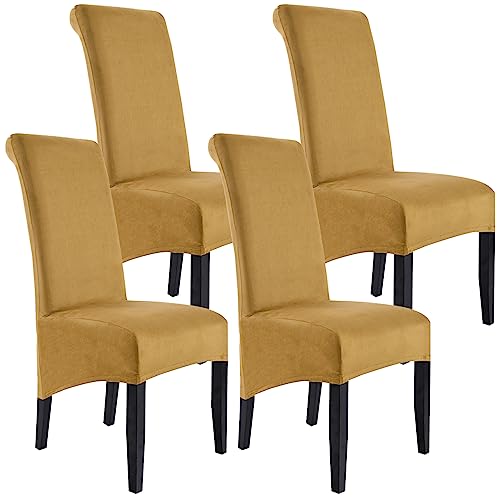 XL Wildleder-Stretch-Stuhlhussen – abnehmbare & waschbare Esszimmerstuhlhussen Set von 6 Stück, Gold – strapazierfähige Stuhlschoner für große Stühle von Generisch