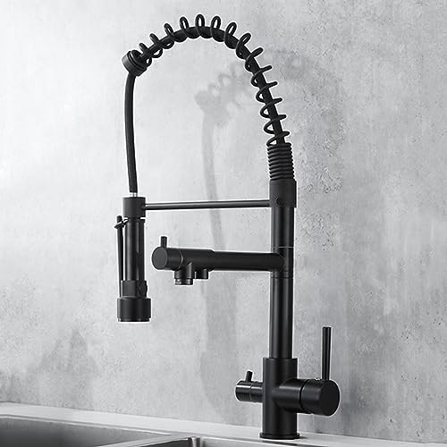 ZLLFHS Way Spary Modi Trinkwasser Spkitchen Wasserhahn 360° drehbar Küchenspüle Mischbatterie Gebürstet B (Schwarz, A) von Generisch