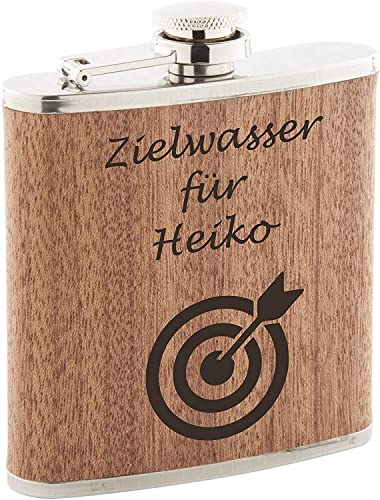 Zielwasser mit Scheibe Flachmann Holz mit Gravur personalisiert (Scheibe mit Pfeil einfach) von Mr.Zollstock